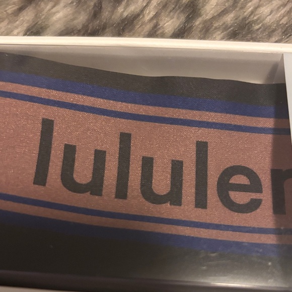 lululemon athletica Satin Skinny Scarf in Brown with Blue Stripes - Picture 3 of 3